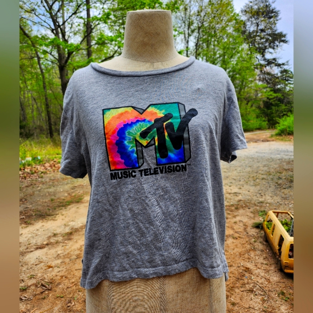 retro Tie-dye MTV crop top, grey
